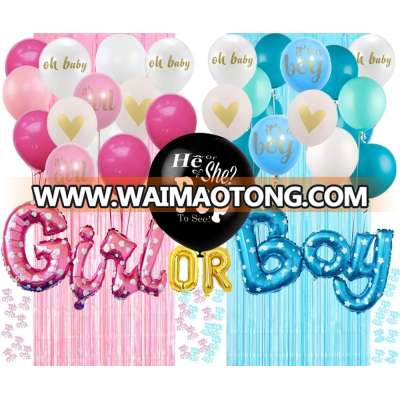 Gender Reveal Party Supplies Decorations Kit Gender Reveal Balloons with Pink Blue Metallic Tinsel Foil Fringe Curtains