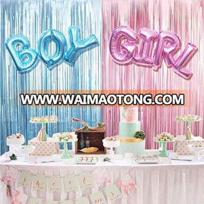 Gender Reveal Decoration Set  Metallic Fringe Curtains  BOY Girl Foil Balloons Gender Reveals