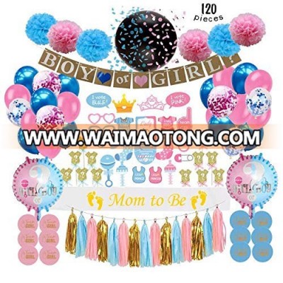 Gender Reveal Party Supplies (120 PCS) by Serene Selection Baby Shower Decorations Kit Confetti Pink Blue Balloons and otheritem