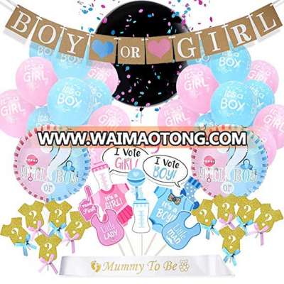 Gender Reveal Party Supplies and Baby Shower Decorations Glitter Cupcake Toppers  Reveal Confetti Balloon Boy or Girl Banner