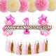 Funny Deco Babyshower Party 1st Birthday Decorations For Girl Pom Poms ,Number Balloons , Tassel