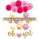 NEW Baby Shower Girl Pink Decoration Set Oh Girl Banner Balloons Paper Pompoms