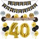 40st birthday decorations set 40th Balloons,Gold and Black, Paper flowers ball birthday party supplies