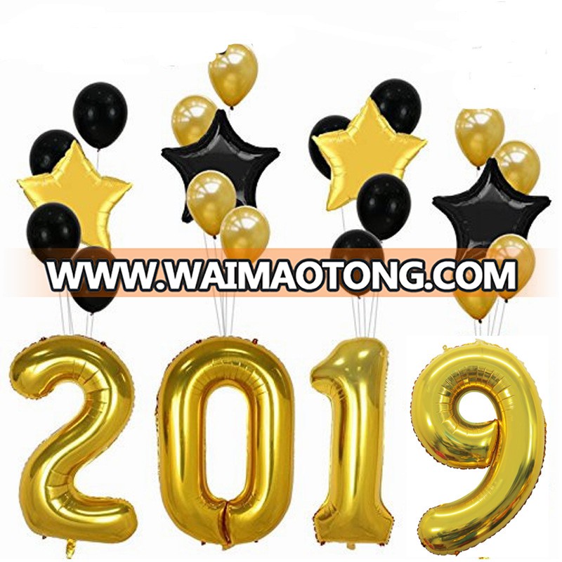 2019 Party Balloons Gold 2019 Number Foil Balloons New Years Eve Festival Party Supplies